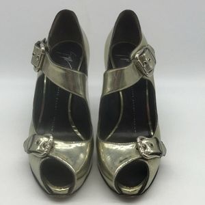 Giuseppe Zanotti Gold Peep Toe Mary Jane Pumps 8.5